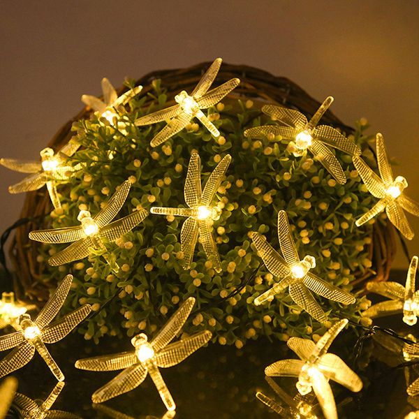 

christmas solar lights 20/30/50 led solar dragonfly fairy string lights solar/battery powered led light garland for garden decor