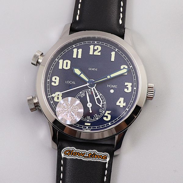 

upgrade grf v2 version calatrava dual time zone 5524g-001 324sc fus automatic blue dial mens watch silver steel case leather luxry watches, Slivery;brown