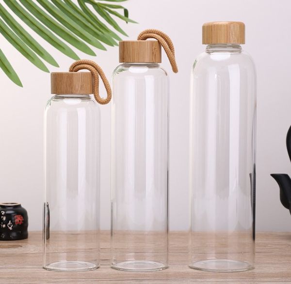

outdoor sports portable water bottles transparent round leakproof travel carrying glass water bottle student drinkware wholesale