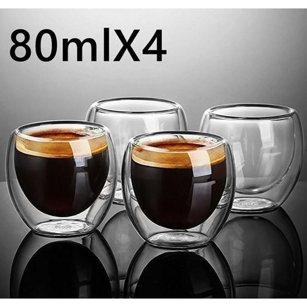 

100% new brand fashion 4pcs 80ml double wall insulated espresso cups drinking tea latte coffee mugs whiskey glas jllhsa sinabag