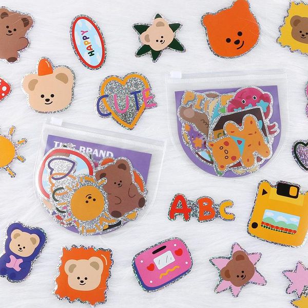 

ins cute laser bear stickers diy scrapbooking base collage mobile computer diary happy plan decoration stickers