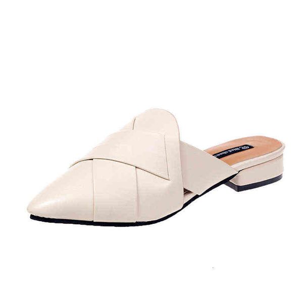 

thick heel sandals women's slippers fashion temperament pointed lazy shoes wear muller outside, middle baotou half, Black