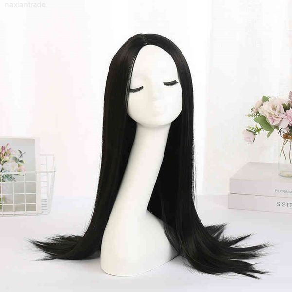

new wig women's medium length straight wig chemical fiber head set straight, Black;brown