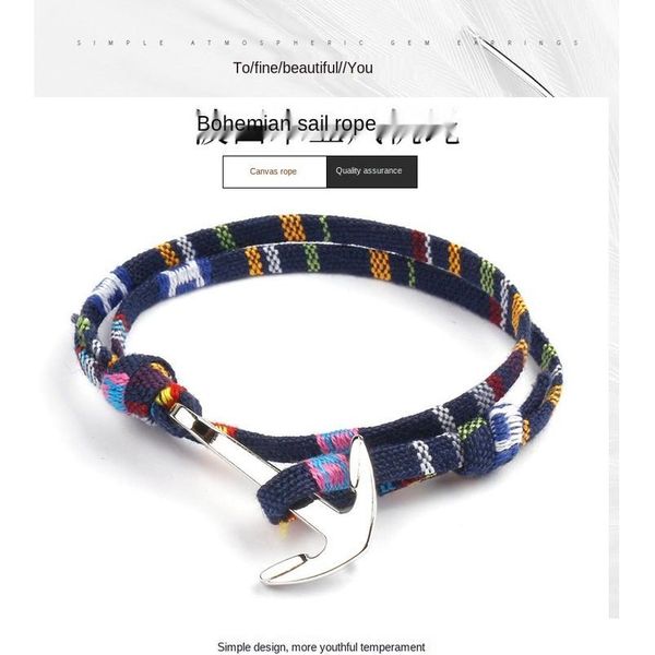 

cloth rope ship anchor bracelet posbia silver anchor male and female couple hand rope. cl qyluai