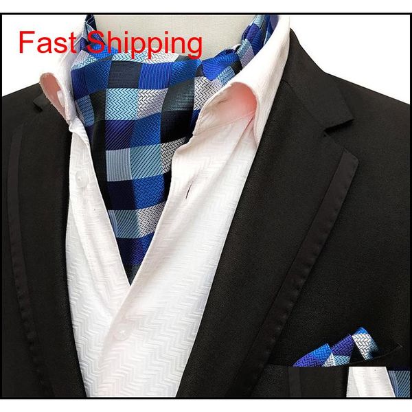 

2pcs men jacquard pocket square groom wedding tuxedo cravat ascot scrunch banquet necktie paisley silk nec qylhfk dh_seller2010, Blue;white