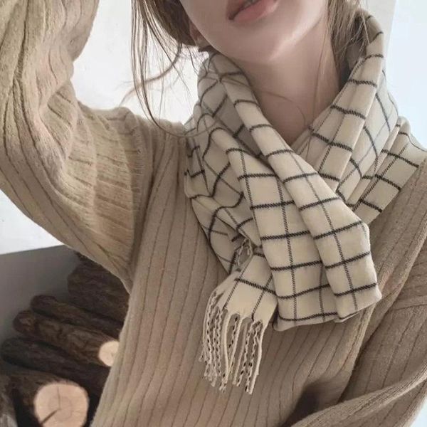 

scarves 2021korean plaid cashmere scarf for womenfashionable tassel lovers with thick warm shawl women winter, Blue;gray