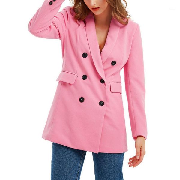 

fashion solid blazer women long sleeve elegant double breasted pocket blazer femme casual office lady women blazers and jackets1, White;black