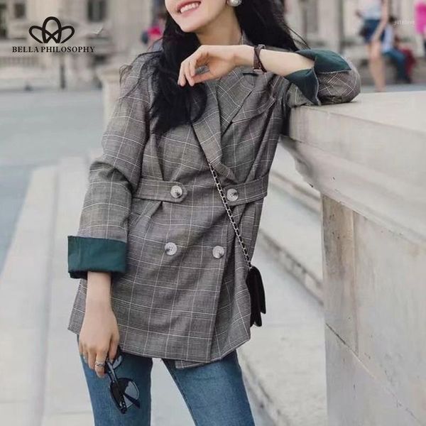 

bella philosophy women autumn long sleeve blazers jackets vintage plaid female double breasted blazers casual blazer outwear1, White;black