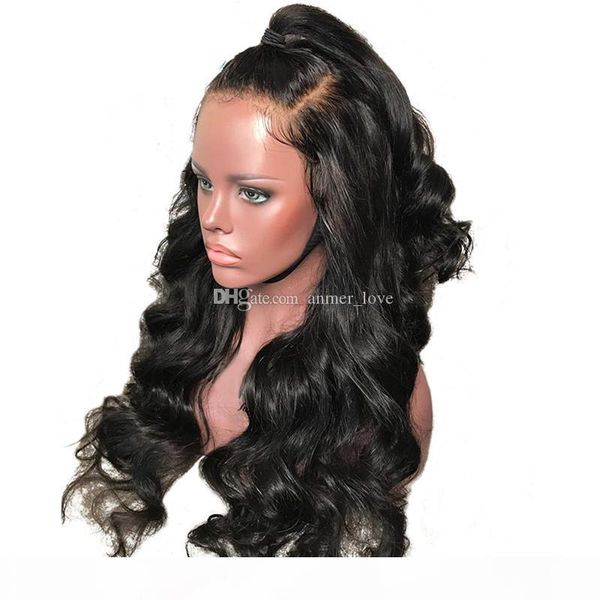 

8a 180% density lace front wig body wave wig virgin human hair wigs natural color full lace wig no shedding can be dyed, Black;brown