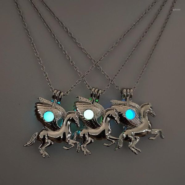 

punk style jewelry with silver color horse shaped glow in the dark pendant long necklace for women party gift1