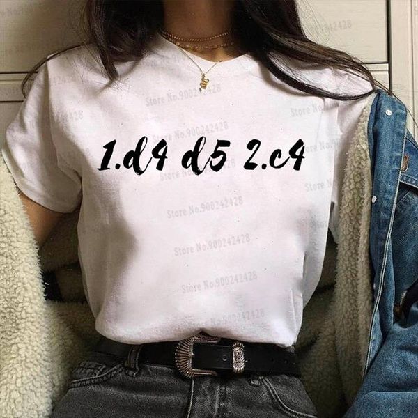

the queens gambit tv show graphic t shirt women harajuku simplicity 1.d4 d.5 2.c4 letter ulzzang casual shirts for female, White