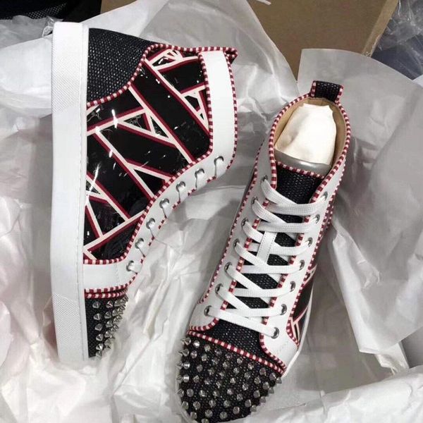 

high studded spiked flats casual shoes prefers red bottom mens luxury designer sneakers shoes new rivets tranier for women party wedding, Black