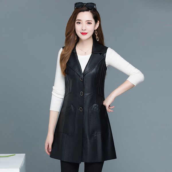 

new 2021 spring and leather autumn of plutonium from women long trench coat female sleeveless waistcoat y182 kxju uavt, Black