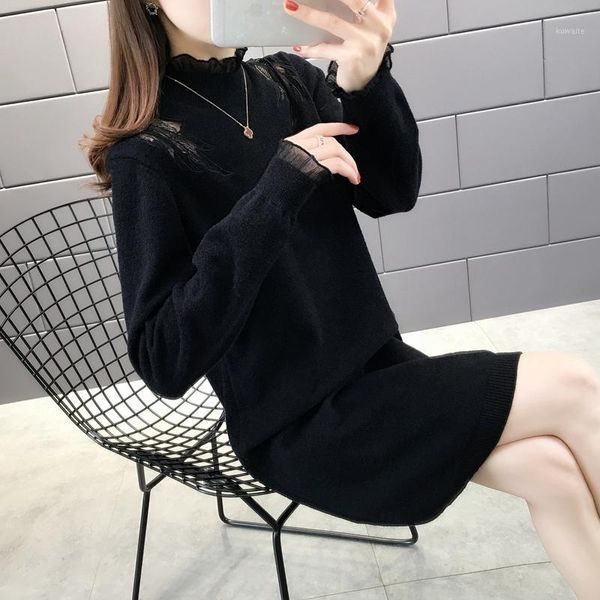 

room 153865, row 2, no.1] real p of new velvet leaf hollow mesh splicing medium length 681, Black