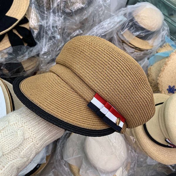 

bowknot korean style versatile women's new cap in spring and summer outdoor sun shading straw hat, Blue;gray