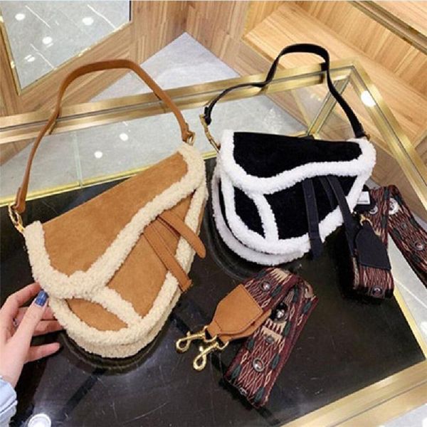 

classic designer leather lamb nubuck lady women saddle bag with layer leather rivet wide patchwork 2 colorshoulder strap qynf ikoni