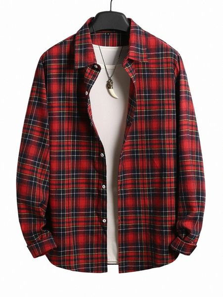

men 1pc plaid button through shirt i8s2#, White;black