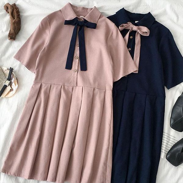 

summer dress women turn down collar a line dress cute bow high waist party female vestido beautiful dresses, Black;gray