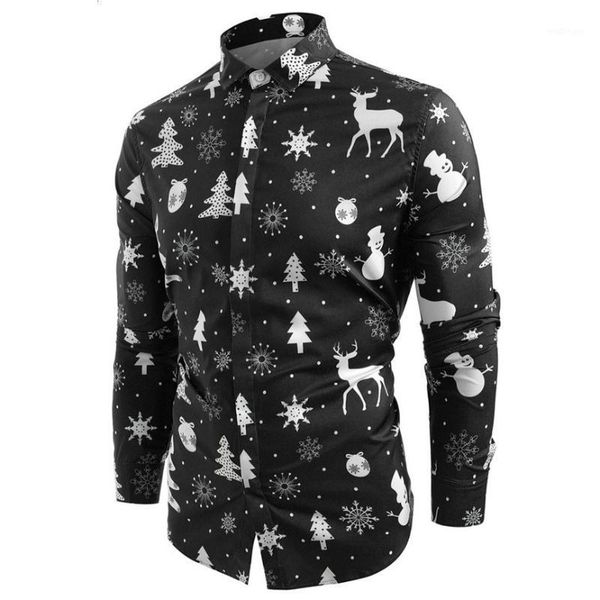 

funnyshirt printed long sleeve button men clothes casual snowflakes christmas deer printed christmas shirt new year party blouse1, White;black