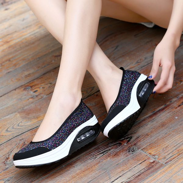

2020 vulcanized women's light knitted shoes zapatillas mujer 5uez, Black