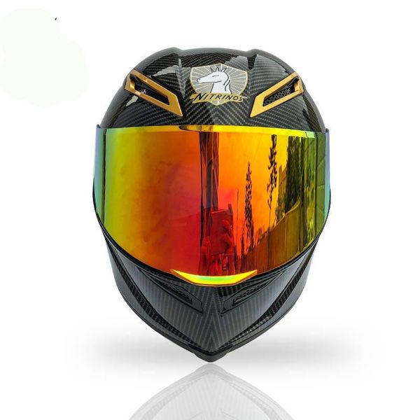 

full face motorcycle helmet golden color helmet black carbon fibre riding motocross racing motobike
