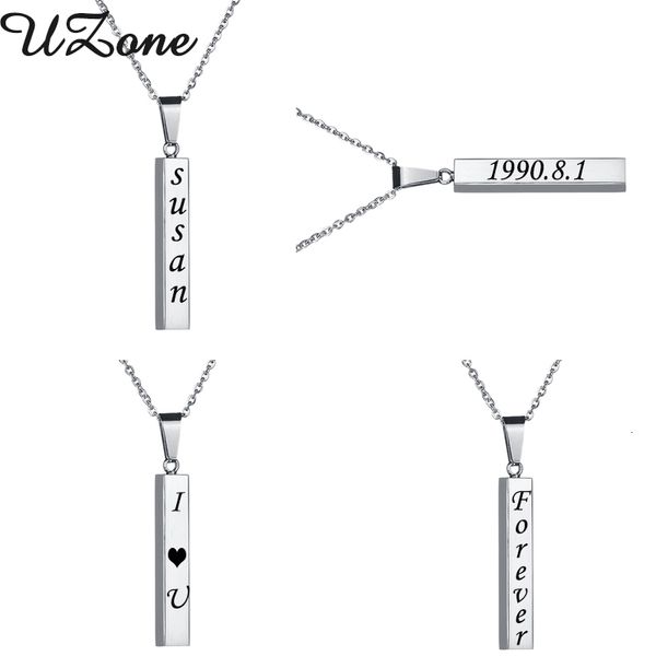 

uzone charm solid blank bar stainless steel custom name plate necklace engrave letter jewelry