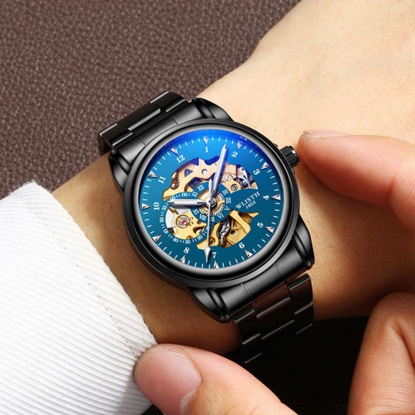 

waterproof 2019 men's new fashion watch mechanical watch luminous steel band men's watch, Slivery;brown