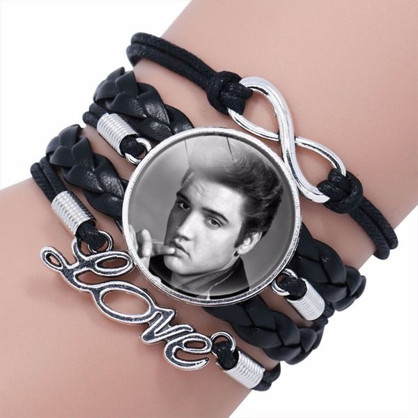

rrt8presley elvis with multilayer cabochon jewelry glass multicolor leather bracelet cne fast shipping