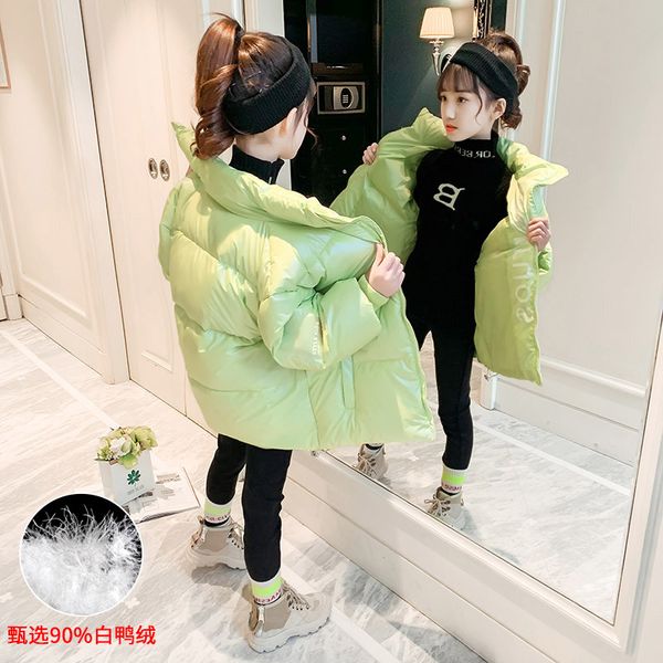 

new girls' air net red down winter wear new version of children's off season bright face cotton padded jacket for middle 2021, Blue;gray
