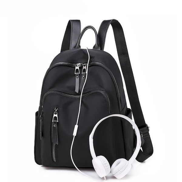 

backpack style women oxford backpacks with earphone hole lady bag black female waterproof packsack rucksack for teenage girls 2021