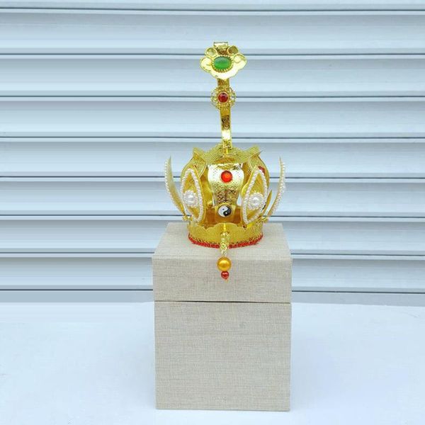 

wide brim hats taoism priest gao gong cap mixed towel copper lotus crown taoist hat articles, Blue;gray