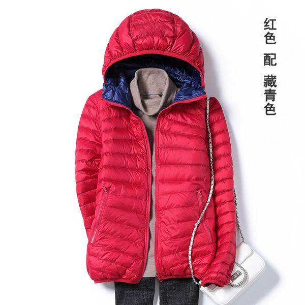 

new women short coat hooded zipper lightweight down plus size puffer jacket ladies casual both sides wear white duck down parka c1204, Black