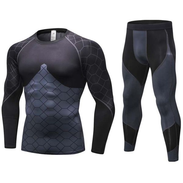 

2020 tights fall sports / winter suit men's quick drying breathable fitness long sleeve pants rolling iron running training clothes, Gray