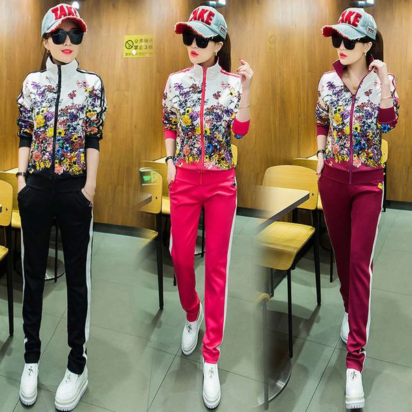 

spring and winter 2020 new women's long sleeve pants set stand collar cardigan casual sportswear two piece fashion, Gray