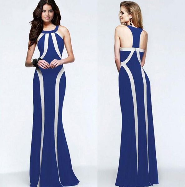 

women's evening hanging neck slim matching color long nightclub dress, Black;gray