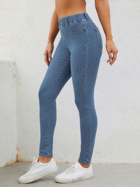 

high waist skinny jeggings p54l#, Blue