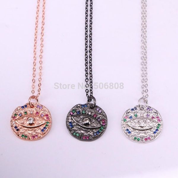 

pendant necklaces 6pcs, cz micro pave round eye chain necklace, Silver