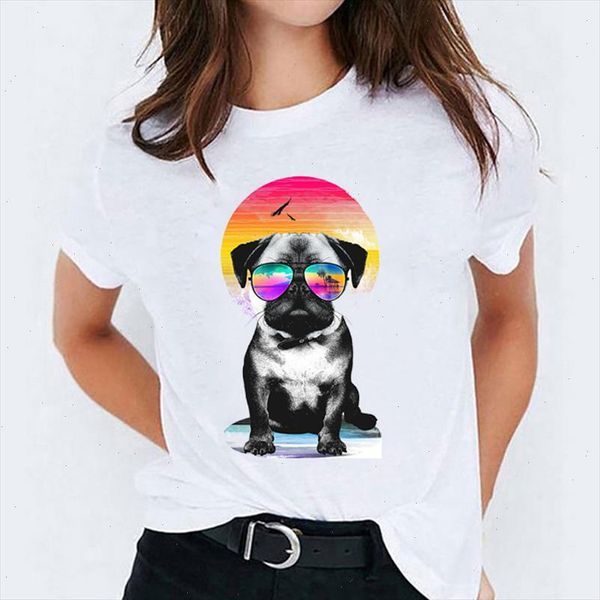 

summer fashion harajuku women cute dog graphic flower floral cartoon ladies female camisas ladies t shirt, White