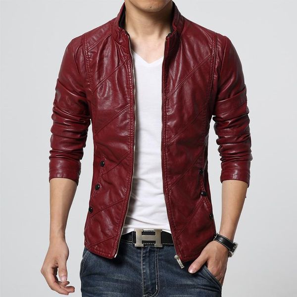 

mens leather jacket 2021 autumn winter slim fit faux leather jacket coat male red windbreaker motorcycle bomber men suede, Black