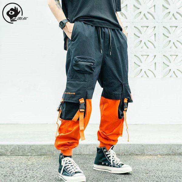 

men's pants little raindrop mens casual hip hop joggers cargo for men block hit color pocket track male trousers sweatpants streetwear1, Black