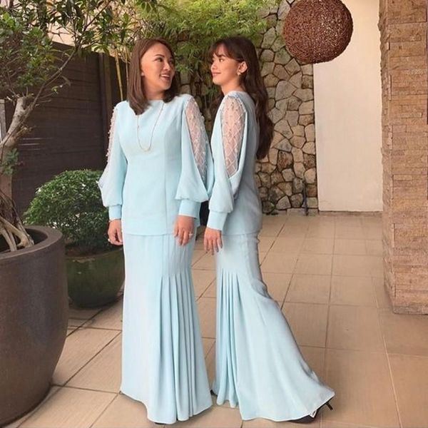 

setwell jewel neck mermaid evening dresses long sleeves pleated chiffon floor length plus size prom party gowns, Black;red