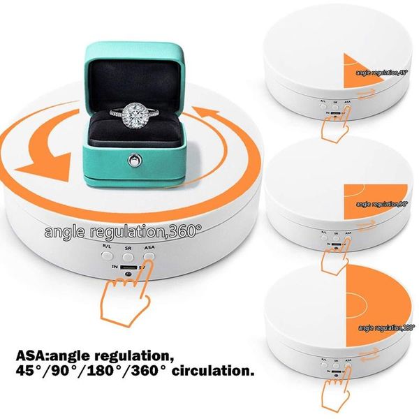 

белый перезаряжаемый turntable стойки дисплея, 360 degreerotation скорость / угол регулируемый для фото / ювелирные изделия белый, Pink;blue