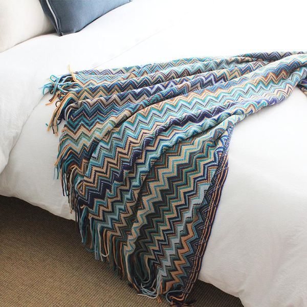 

bohemian multicolor knitted tassels blanket summer soft comfortable sofa decoration cover napping leisure blanket style