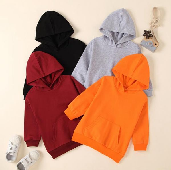 

solid toddler hoodies long sleeve children boy hooded shirts pocket kids girls cotton sweatshirts boutique baby outwear 4 colors dw6277, Black