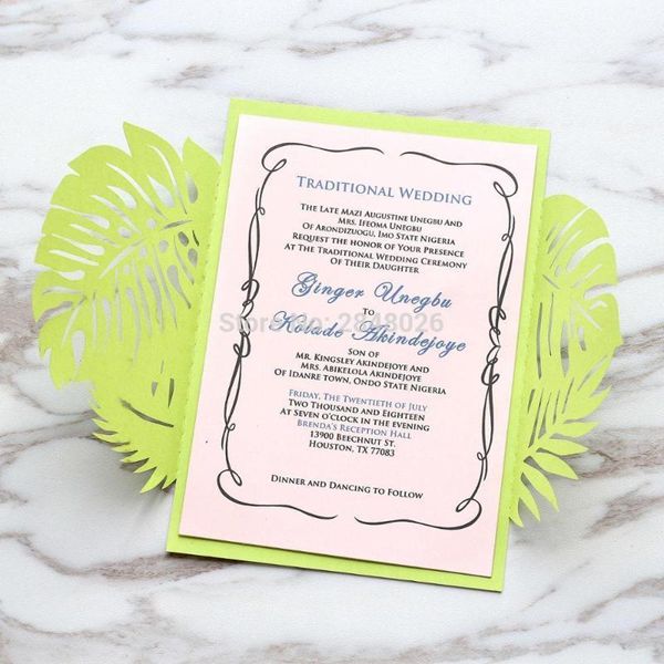 

customized tropical wedding invitation ,laser cut wedding invitation, personalized printed folded cards1