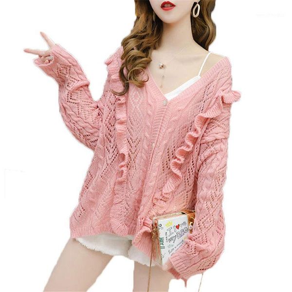

women's knits & tees fashion women ruffle sweater thin knit cardigan short shirt spring summer outerwear sun protection jacket f4261, White