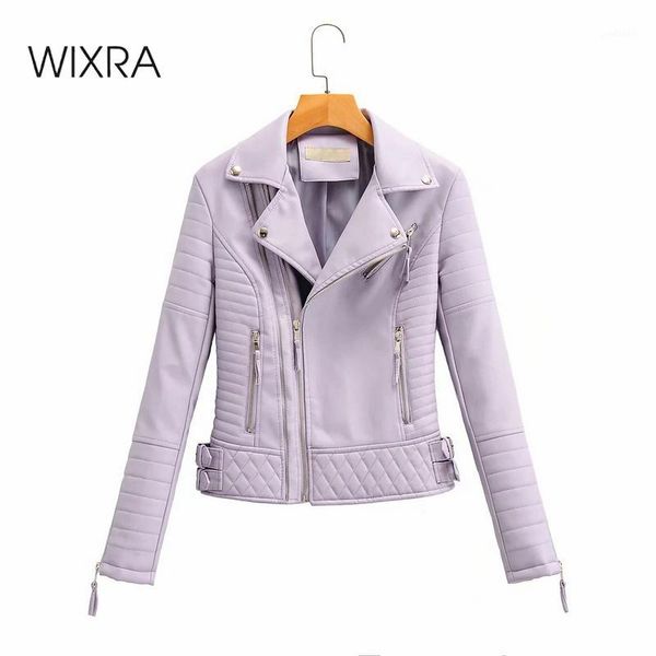 

wixra womens faux leather jackets zipper pu coat turn-down collar solid slim jacket streetwear 2020 autumn spring1, Black