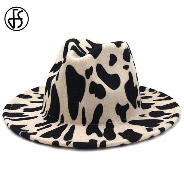 

fs wool felt jazz fedora hats for men women winter cow print trilby flat wide brim panama party formal cowboy hat white, Blue;gray