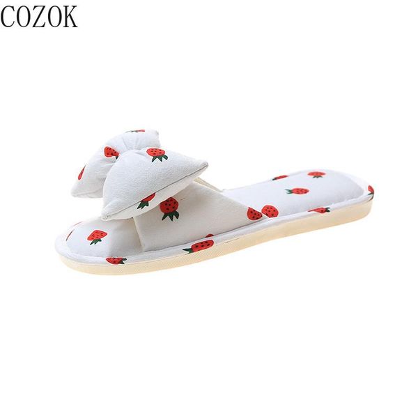 

fashion women's slippers casual all-match vamp strawberry print bow decoration sweet and cute women's slippers 2021, Black