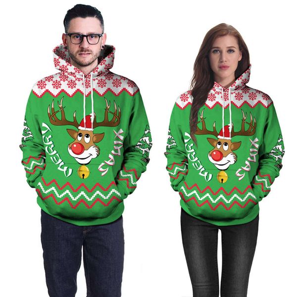 

new christmas costume 3d reindeer digital printed sweater, Black;gray